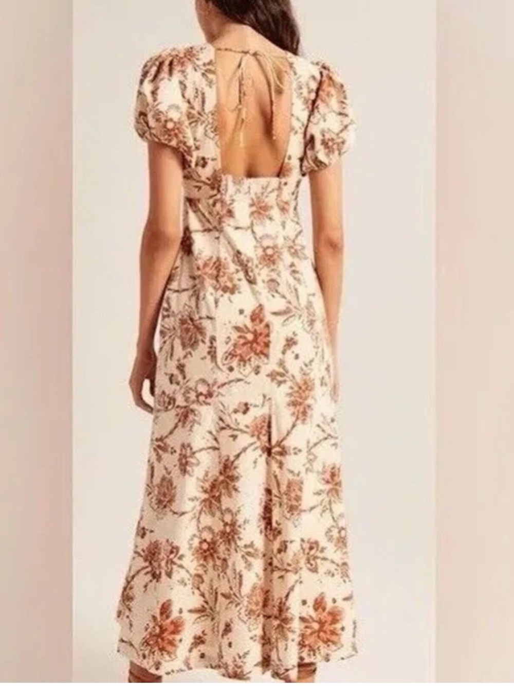 Abercrombie & Fitch Cream Floral Poplin Puff Sleeve Dress